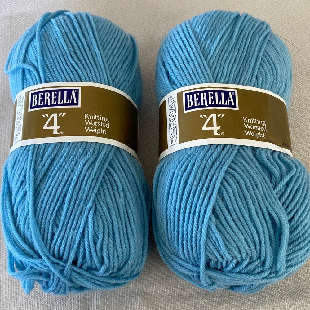 Bernat Berella 4 Blue Knitting Worsted Weight Yarn. Two skeins. New.